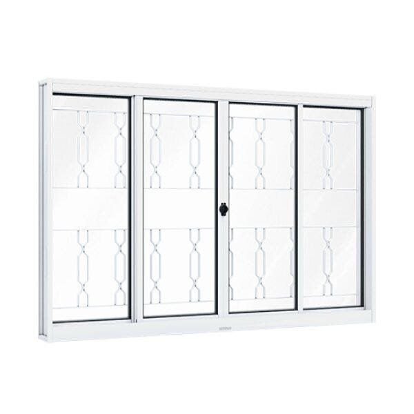 Janela de Aço de Correr 100x200cm 4 Folhas com Grade Mosaico e Vidro Riobras Branco Menor preço em Janela de Aço de Correr 100x200cm 4 Folhas com Grade Mosaico e Vidro Riobras Branco