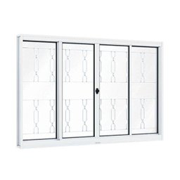 Janela de Aço de Correr 100x200cm 4 Folhas com Grade Mosaico e Vidro Riobras Branco - 1 Janela de Aço de Correr 100x200cm 4 Folhas com Grade Mosaico e Vidro Riobras Branco - 1