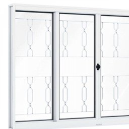 Janela de Aço de Correr 100x200cm 4 Folhas com Grade Mosaico e Vidro Riobras Branco - 3 Janela de Aço de Correr 100x200cm 4 Folhas com Grade Mosaico e Vidro Riobras Branco - 3