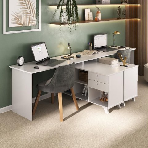 Conjunto para Escritório 2 Escrivaninhas Gold Branco Artany