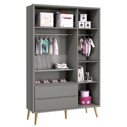 Quarto Infantil Theo 3 portas Cinza Fosco com Pés Madeira Natural - Reller Móveis - 3