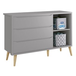 Quarto Infantil Theo 3 portas Cinza Fosco com Pés Madeira Natural - Reller Móveis - 7