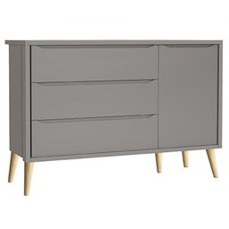 Quarto Infantil Theo 3 portas Cinza Fosco com Pés Madeira Natural - Reller Móveis - 6