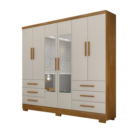 Guarda Roupa Solteiro Encant 6 Portas de Bater 6 Gavetas MDP com Espelho Cumaru-Fendi