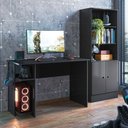 Ver imagem 1 de Conjunto Gamer Preto Fosco: Escrivaninha Mesa Setup Gamer Shadow C/ Prateleira e Suporte para Cpu +
