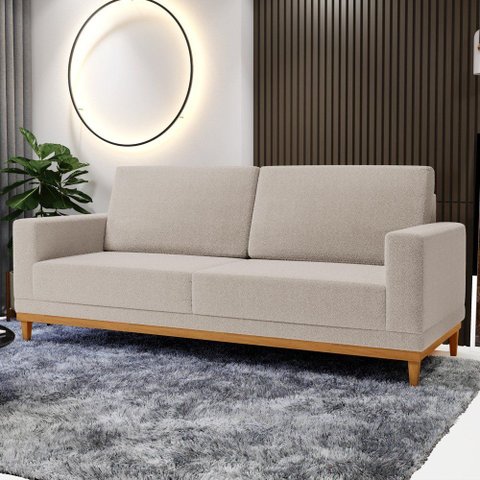 Sofá Living 200cm 3 Lugares Kayrós D05 Bouclê Bege - Mpozenato