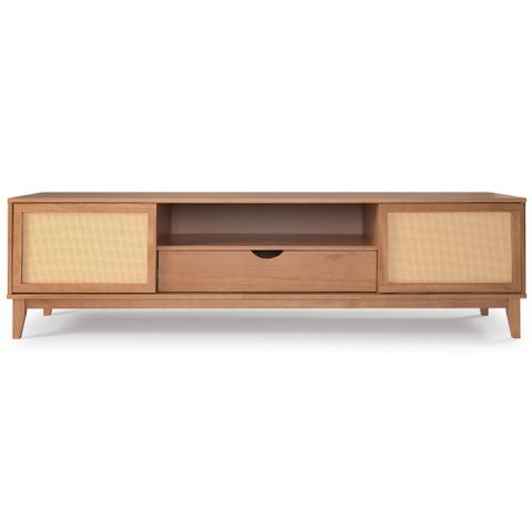 Rack Inari para TV 75 Polegadas 100% Madeira Maciça 190cm com Palhinha 2 Portas 1 Gaveta