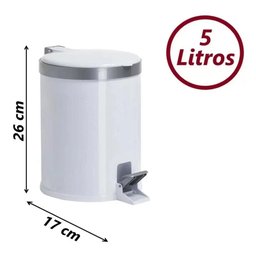 Lixeira Com Pedal Cesto Lixo Banheiro 5L Cozinha Escritório Branco Viel 3552 - 2