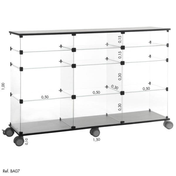 Balcão de Atendimento Modulado em Vidro com Base MDF - 1,50 x 1,00 x 0,30