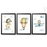 3 Quadros Decorativos Infantil Ursinho Aviador Aquarela:Preta - 1