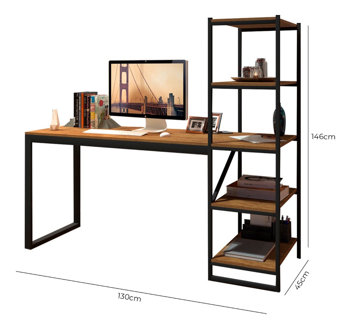 Escrivaninha Home Office Fit Estilo Industrial Moderna Premium Estudo Pés Aço Cor Canela - 5