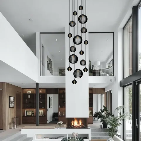 Lustre Pendente para Sala Pé Direito Duplo Big Boss Preto