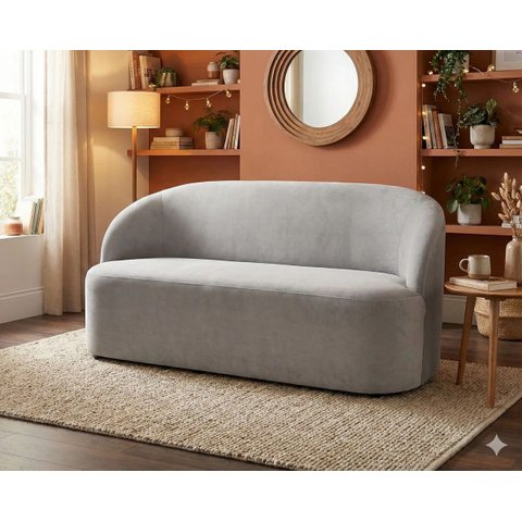 Sofá Luna 140cm Namoradeira Orgânica Design Curvo Bouclê Cinza Liso