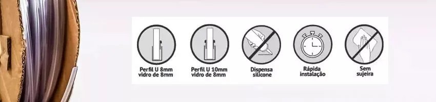 Perfil Camaleão Incolor para Vedação de Vidros - 20 Metros - 10