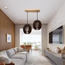 Ver imagem 3 de Pendente Duplo Cúpula Mdf Oval Suporte Madeira Pinus - Soquete E-27 – Abf Luminárias:oval