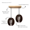 Ver imagem 2 de Pendente Duplo Cúpula Mdf Oval Suporte Madeira Pinus - Soquete E-27 – Abf Luminárias:oval