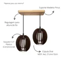 Ver imagem 2 de Pendente Duplo Cúpula Mdf Oval Suporte Madeira Pinus - Soquete E-27 – Abf Luminárias:oval