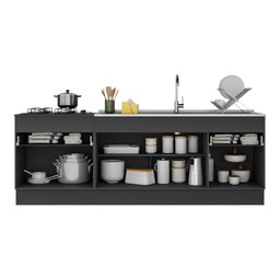 Kit 2 Balcões c/ Rodapé Gabinete Pia 150cm e Cooktop 70cm Veneza Multimóveis MP2108.898 Preto/ - 5