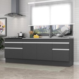 Kit 2 Balcões c/ Rodapé Gabinete Pia 150cm e Cooktop 70cm Veneza Multimóveis MP2108.898 Preto/ - 2
