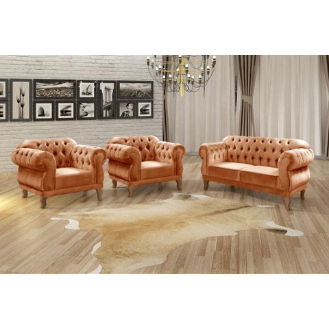 Conjunto Duquesa 2+1+1 Lugares - Veludo Terracota 400