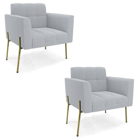 Poltrona para Sala Pé Metal Dourado Kit 2 Ana Bouclé Cinza - Ibiza