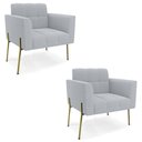 Ver imagem 1 de Poltrona para Sala Pé Metal Dourado Kit 2 Ana Bouclé Cinza - Ibiza