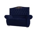 Ver imagem 1 de KIT Cabeceira + Recamier Baú Dunas Dubái Azul Marinho veludo Linha Alta 0,90 Solteiro Dalaqua-Decor