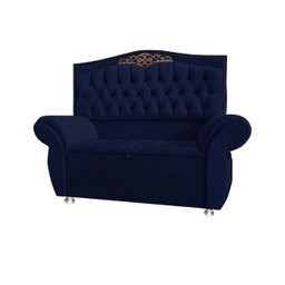 KIT Cabeceira + Recamier Baú Dunas Dubái Azul Marinho veludo Linha Alta 0,90 Solteiro Dalaqua-Decor - 1