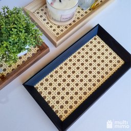 Bandeja Decorativa Retangular com Palha Indiana e Vidro Cor Preto 23x13 Cm - 4