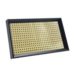 Bandeja Decorativa Retangular com Palha Indiana e Vidro Cor Preto 23x13 Cm - 2