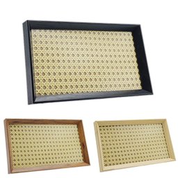 Bandeja Decorativa Retangular com Palha Indiana e Vidro Cor Preto 23x13 Cm - 1