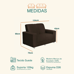 Sofá 2 Lugares Suede Roma - Sofá Casa - 3