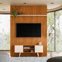 Ver imagem 1 de Kit New Panorama Painel Piso-Teto Ripado e Bancada com 2 Portas Deslizantes em MDF Cinamomo e Off