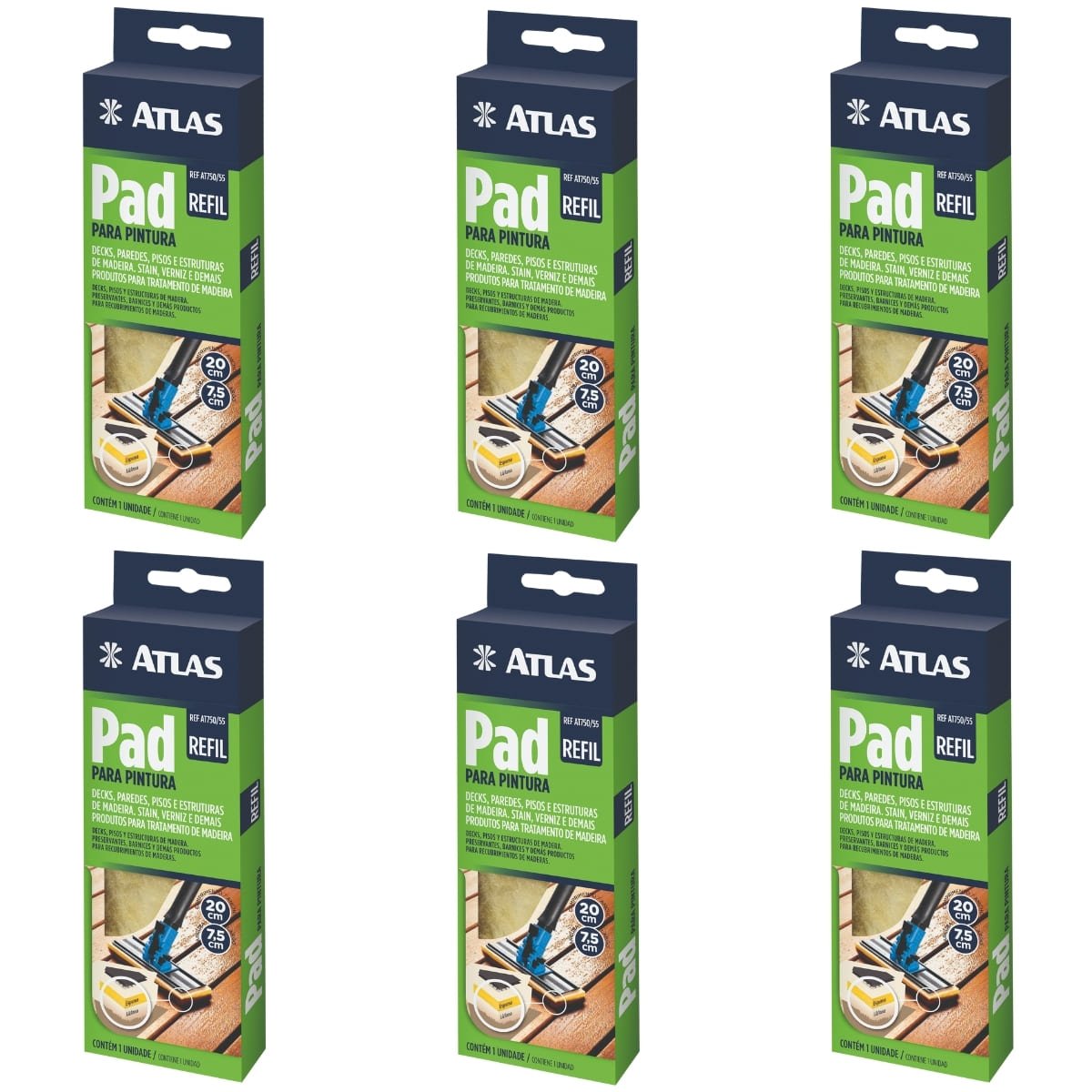 Refil de Pad para Pintura Deck Madeira Verniz | Atlas | Kit 06 Un