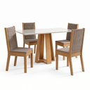 Ver imagem 2 de Conjunto Sala de Jantar Mesa Lisa 120cm Tampo MDF Vidro Canto Reto 4 Cadeiras Evelin
