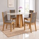 Ver imagem 1 de Conjunto Sala de Jantar Mesa Lisa 120cm Tampo MDF Vidro Canto Reto 4 Cadeiras Evelin