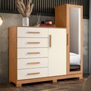 Ver imagem 2 de Comoda New Master Quarto com 5 Gavetas 2 Portas e Espelho Freijo/off White