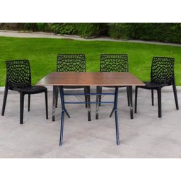 Jogo Mesa 120x70 para Restaurante Comércio Imbuia com 4 Cadeiras Gruvyer Preta Ecomhome - 1