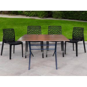 Jogo Mesa 120x70 para Restaurante Comércio Imbuia com 4 Cadeiras Gruvyer Preta Ecomhome