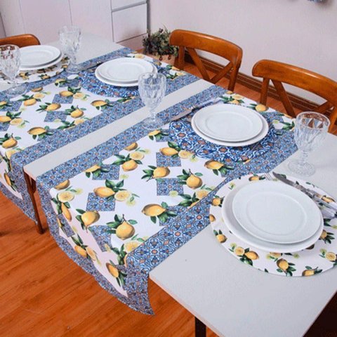 Caminho de Mesa Tropical Estampado 2 Peças 1,25m X 43cm Microfibra Limão