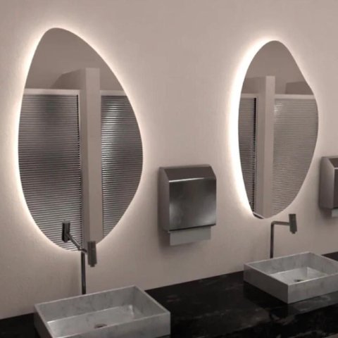 Kit 2 Espelhos Orgânico com Led Branco 60x40 com Fonte Bivolt Branca
