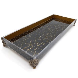 Bandeja Lavabo Sala em Vidro Preto Brilho Modern 25x10cm