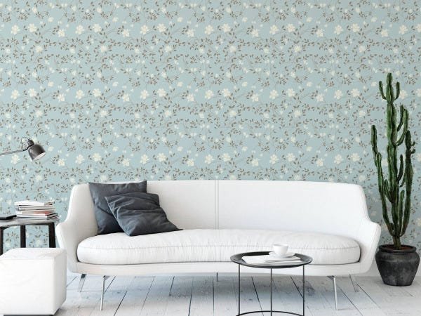 Papel de Parede Adesivo Sala Quarto Floral Flor Azul 3m - 4