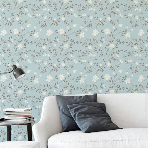 Papel De Parede Adesivo Sala Quarto Floral Flor Azul 3m - 1