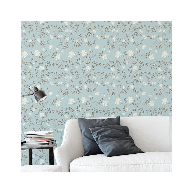 Papel de Parede Adesivo Sala Quarto Floral Flor Azul 3m
