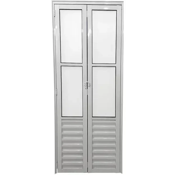 Porta de Aluminio Camarão Palheta Vidro Mini Boreal com Trinco Linha Premium:2,10 X 0,80/direita/bra - 1