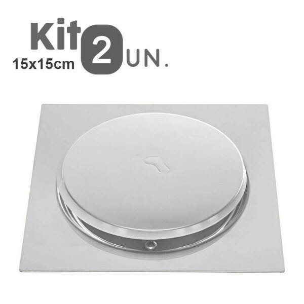 Kit 2 Ralos Click Inteligente 15x15 Aço Inox Pop Up Banheiro Lavabo Casa