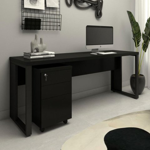 Mesa Escrivaninha Industrial 1,90m com Gaveteiro e Pés Metal Cor:preto