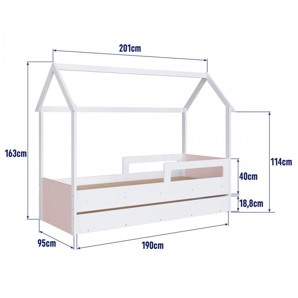 Cama Infantil Montessoriana sem Colchão com Cama Auxiliar Linha Infanto Branco/rosa Ccm020 Completa - 4