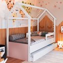 Ver imagem 1 de Cama Infantil Montessoriana s/ Colchão com Cama Auxiliar Linha Infanto Rosa - Completa Móveis